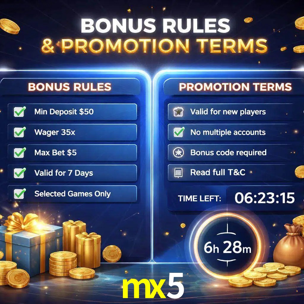 Reglas de promoción mx5 y condiciones de bonos explicadas visualmente
