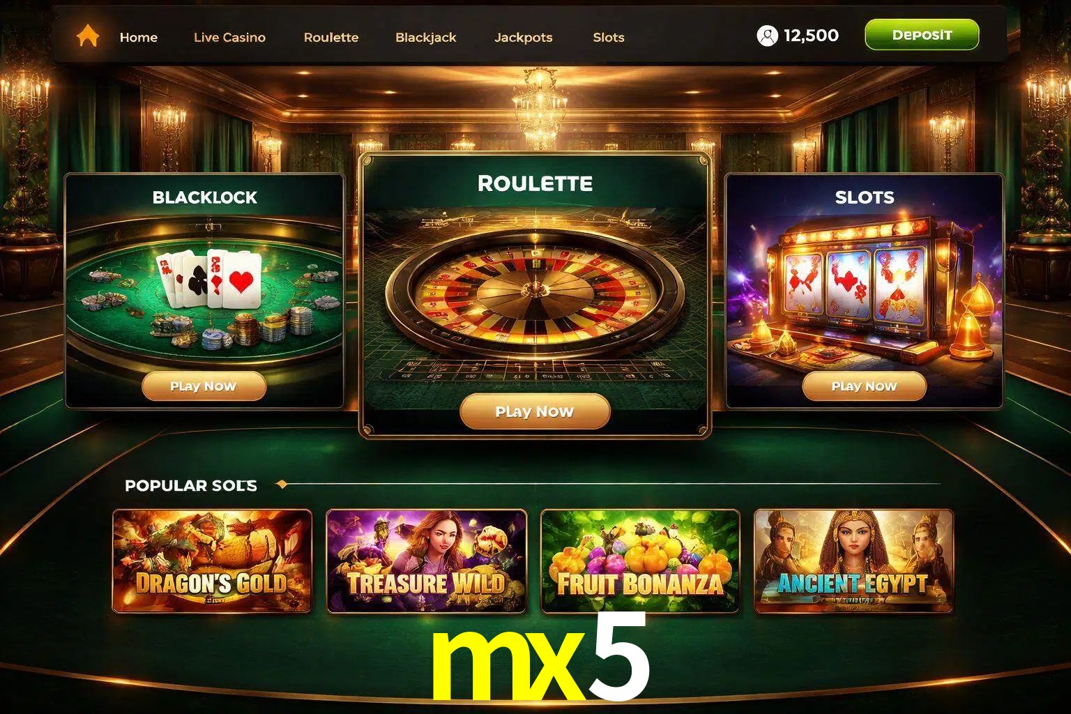 Vista de la plataforma mx5 Casino mostrando categorías organizadas de juegos en línea